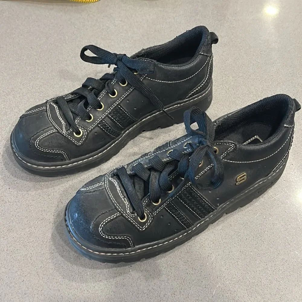 Vtg Y2K Sketchers Jammers Black Leather Platform, Size 8.5